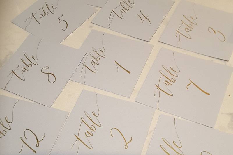 Table cards, gold on Lt Blue