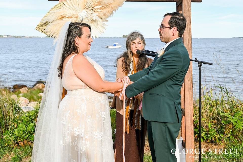 The bride and groom toast