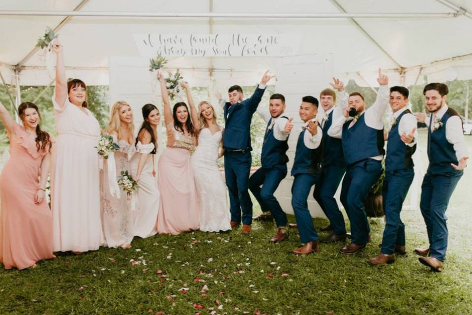 The wedding party celebrates