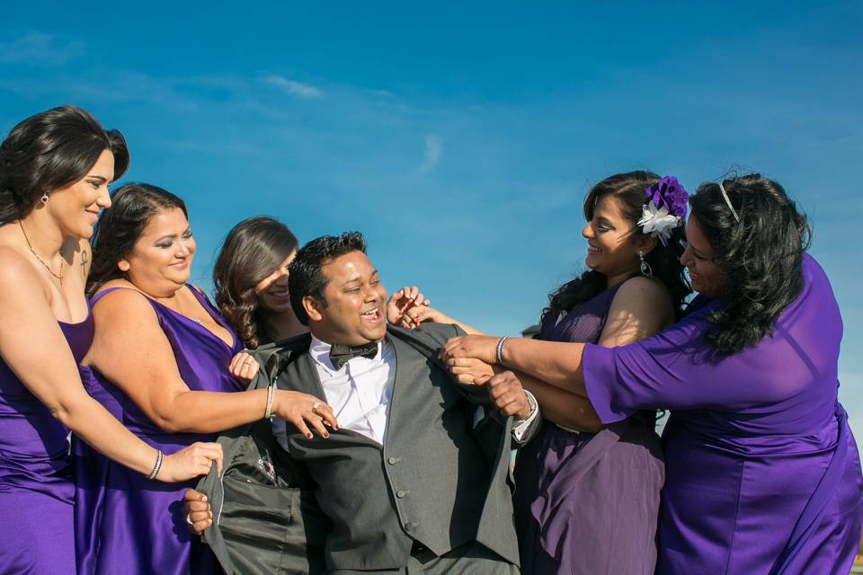 Groom and the bridesmaids