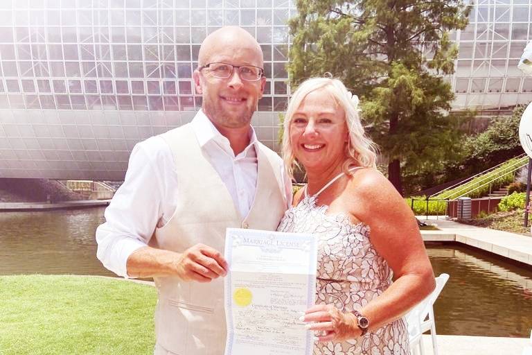 Couple with marriage licence.