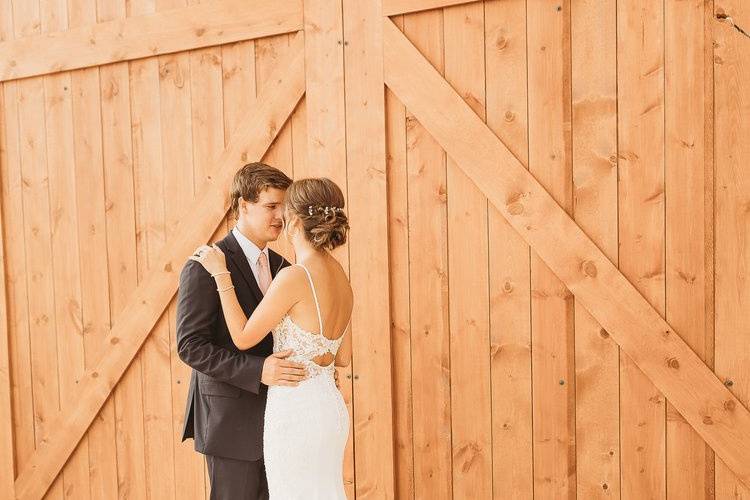 Newlyweds, big doors outside