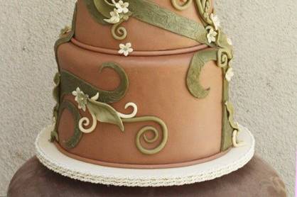 Chocolate Fondant covered cake with applique leaves and flowers