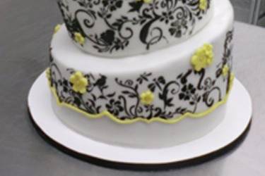 Bridal Shower Cake.  Pattern matched tablecloth and decorations!