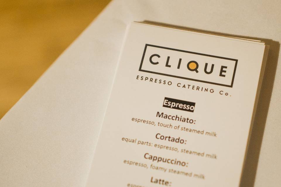 Sample coffee menu