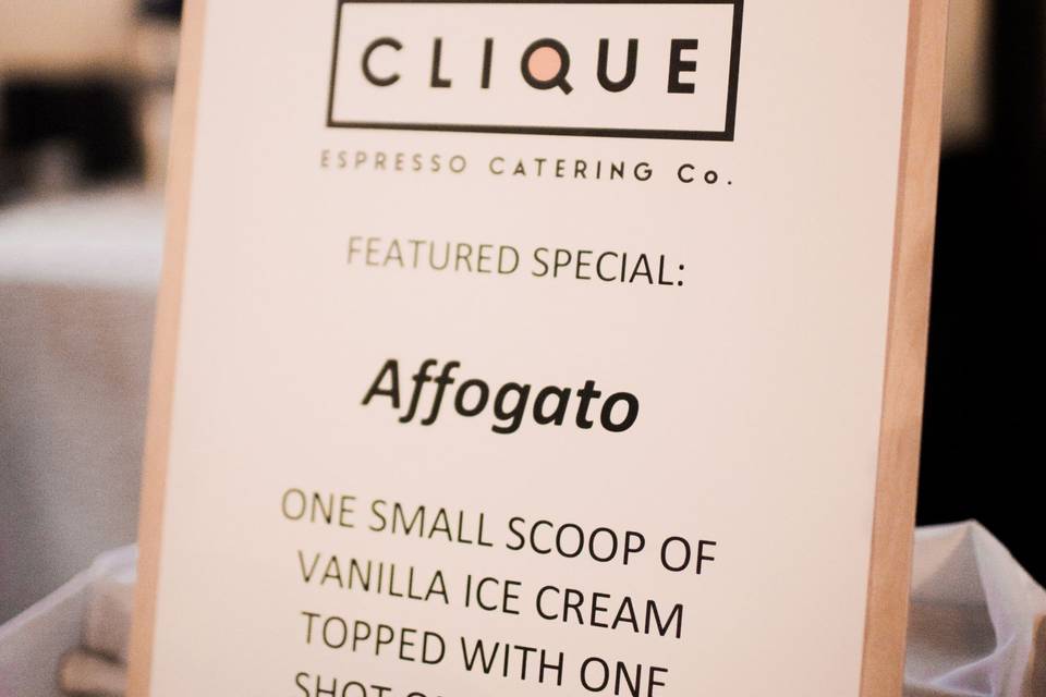 Affogato menu