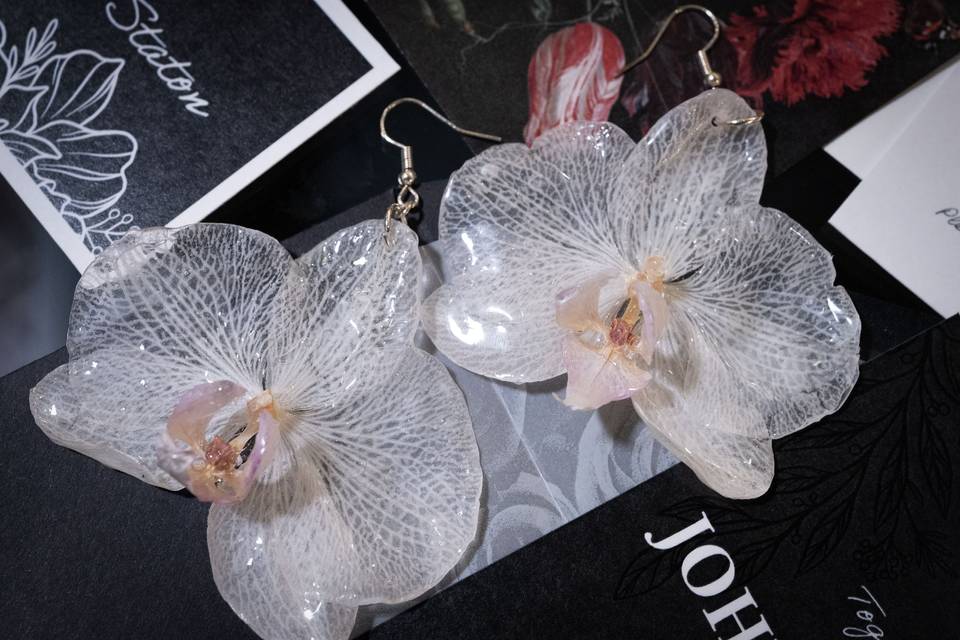 Large White Orchid Earrings