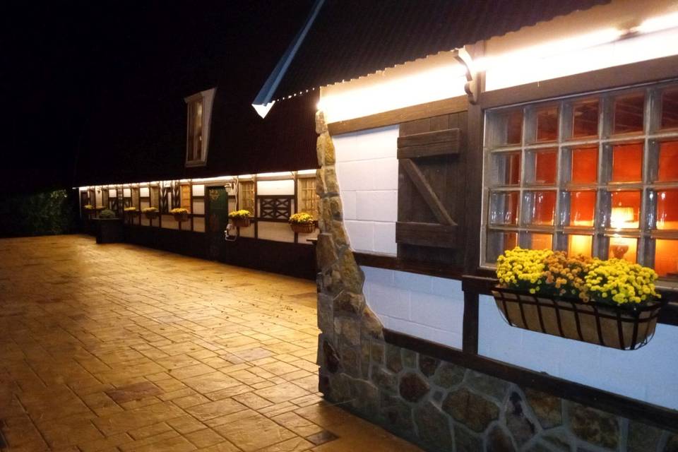 Barn patio at night