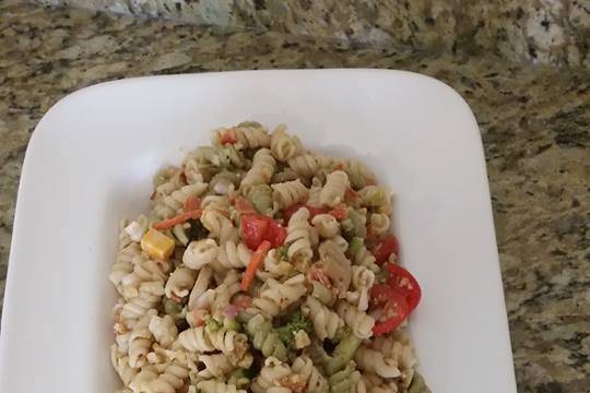 Garlic Parmesan Pasta Salad made with all organic products