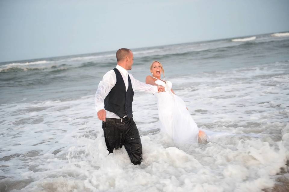 Newlyweds in the water