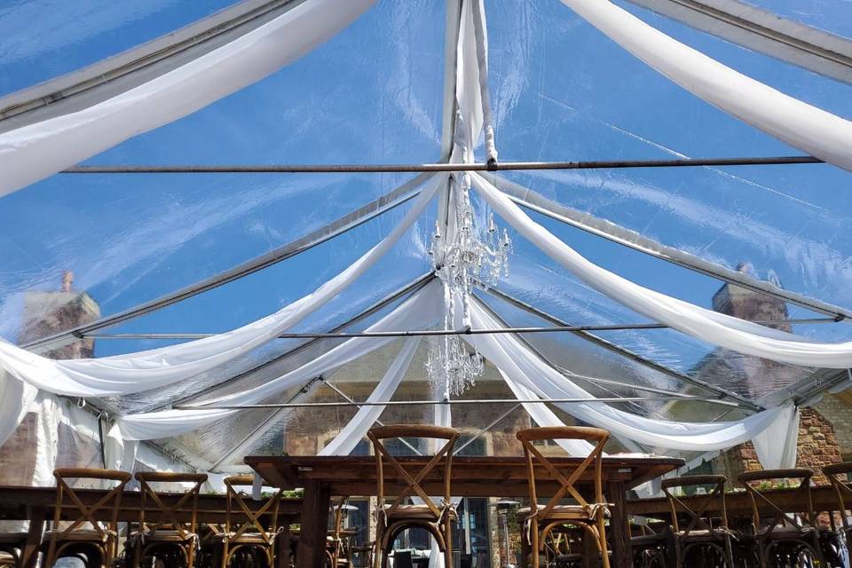 Tent with chandeliers