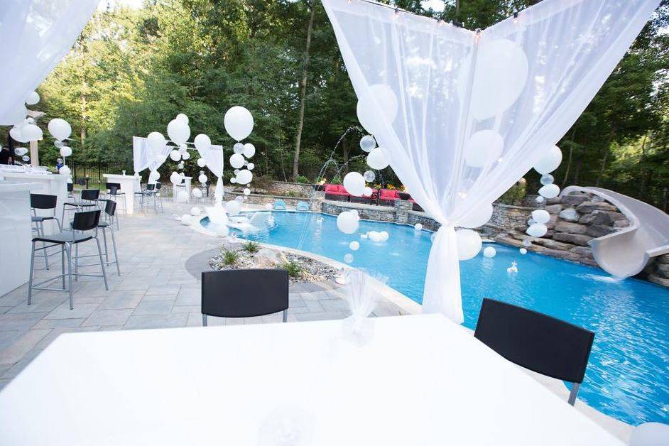 Poolside celebration with balloons