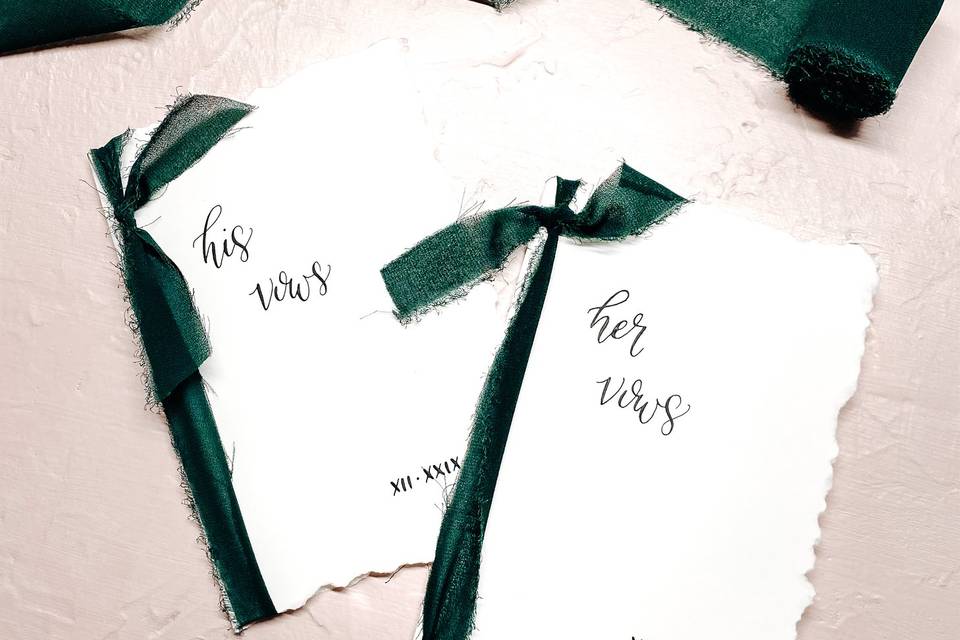 Vows with dark green ribbon