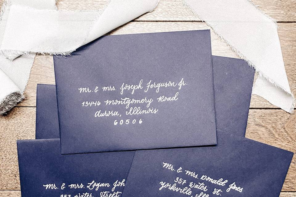 Navy blue envelope white ink