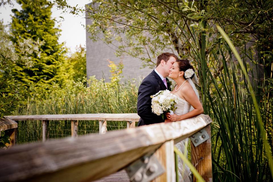 Newlyweds kissing