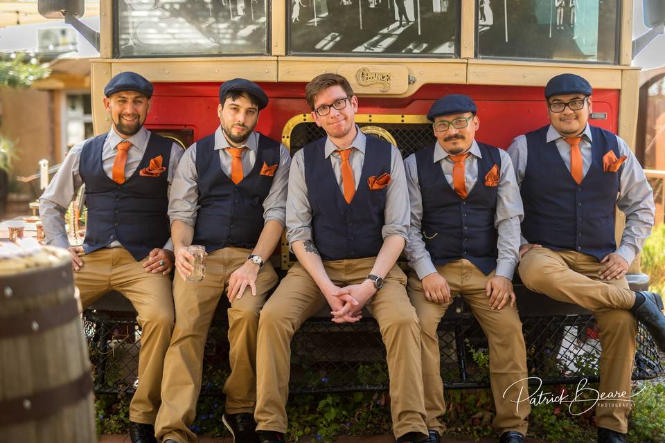 Groomsmen on Trolley