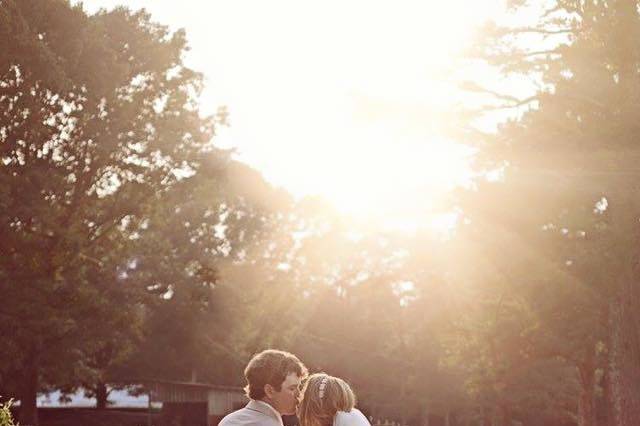 Newlyweds kissing