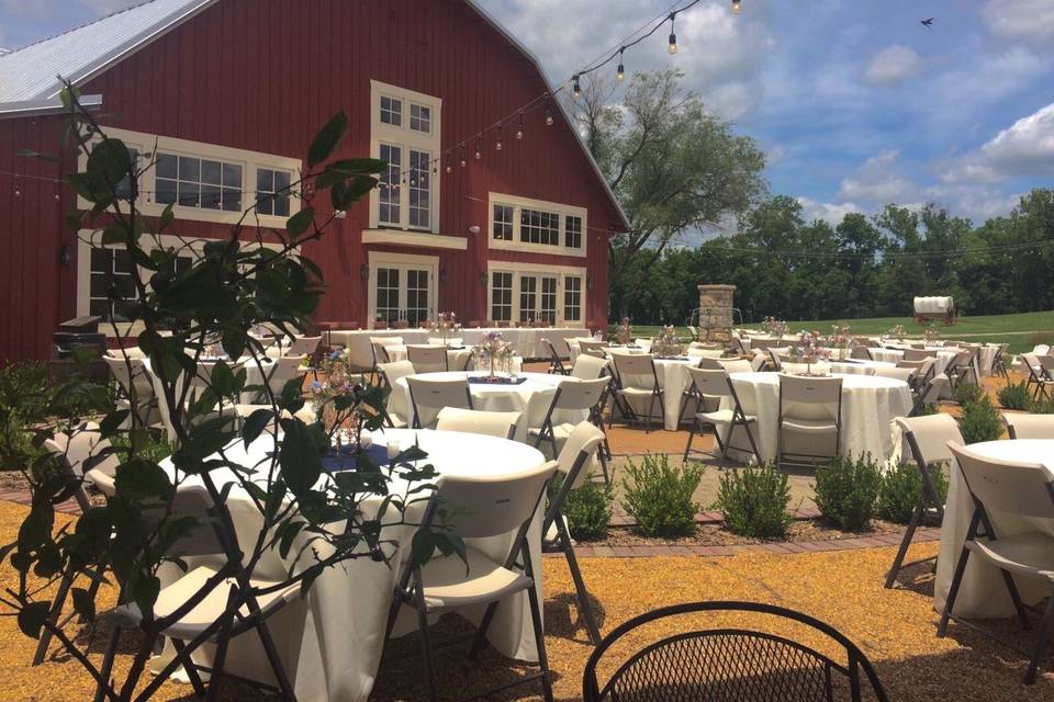 Red barn and grand patio