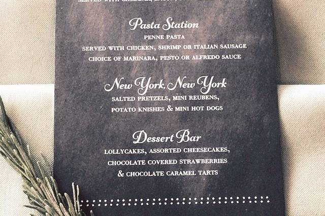 Menu for the special day