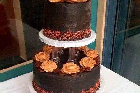 Chocolate & red velvet cake with chocolate buttercream icing.