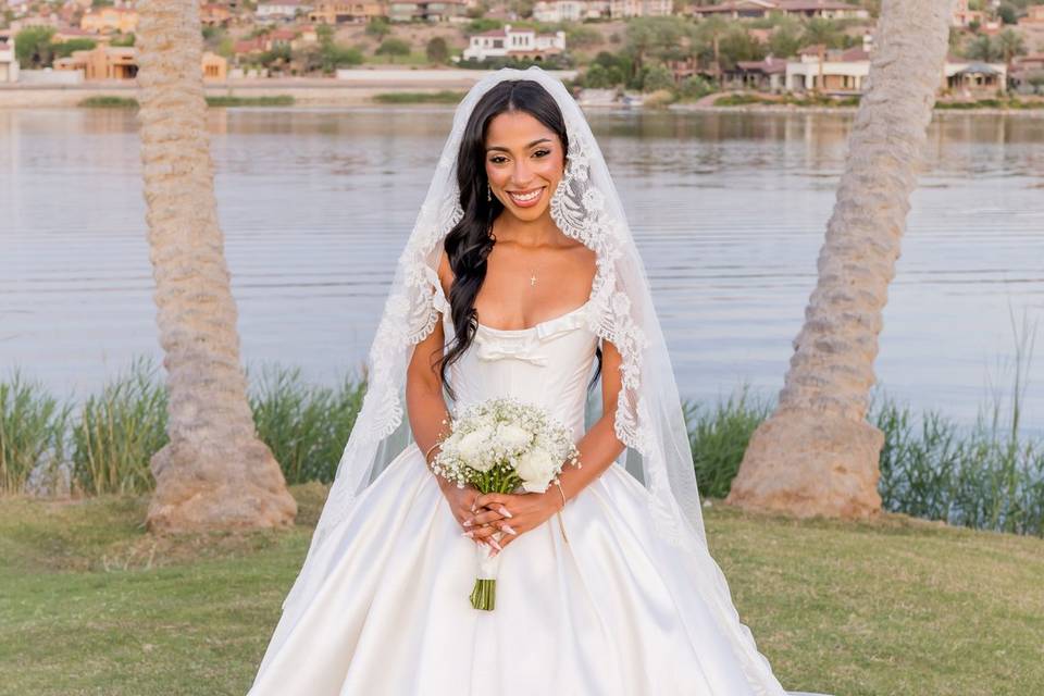 A beautiful, blushing bride.