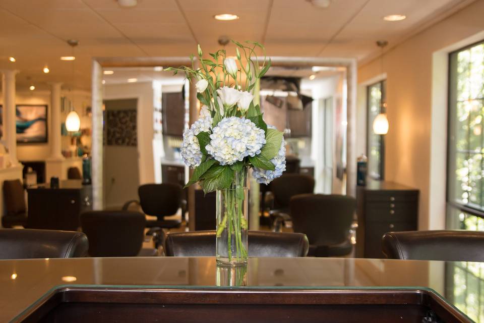 Relax at our color bar. Many bridal parties have used this bar for putting out food for their for bridesmaids to nibble on.