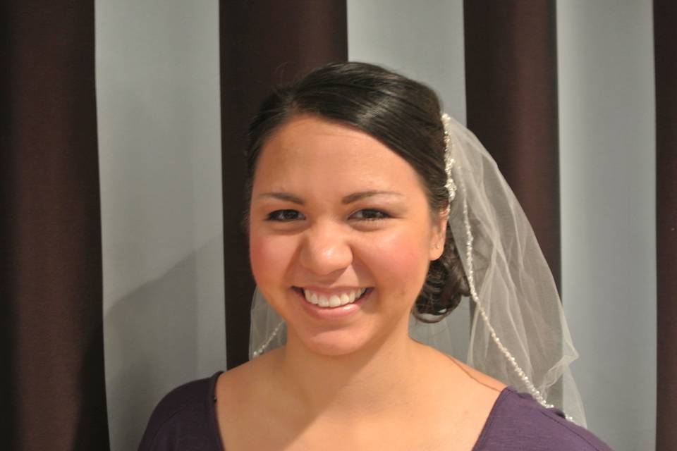 A very happy Bride!  Hair and Makeup at Elle Salon LTD