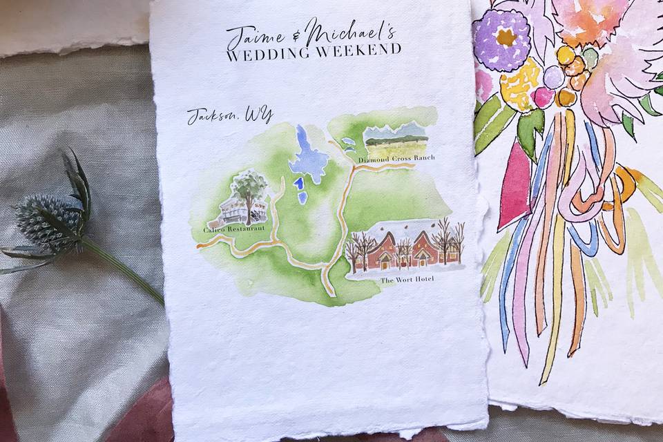 Watercolor wedding map
