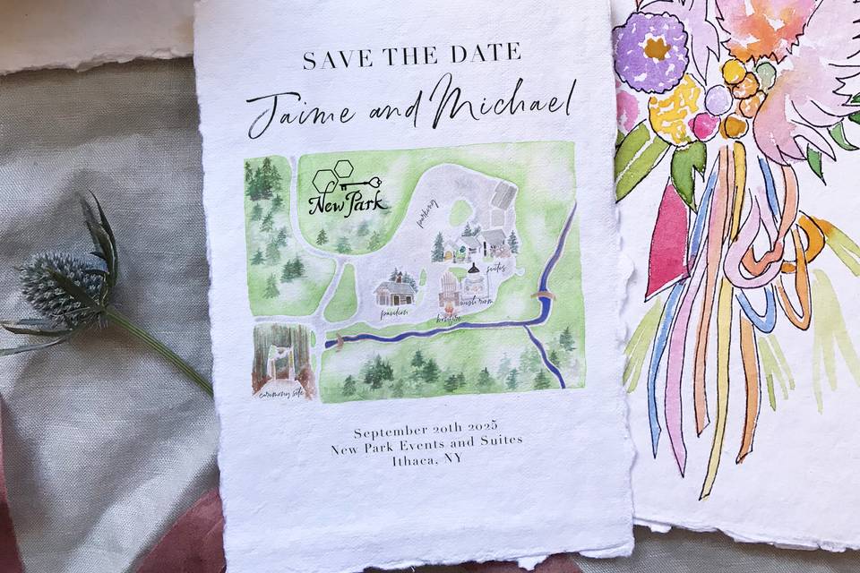 Watercolor wedding map