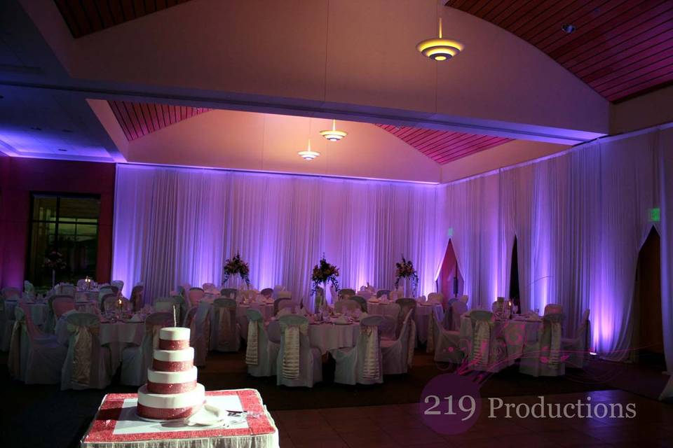 Full room drapery with purple uplighting at Centennial Park in Munster, IN.