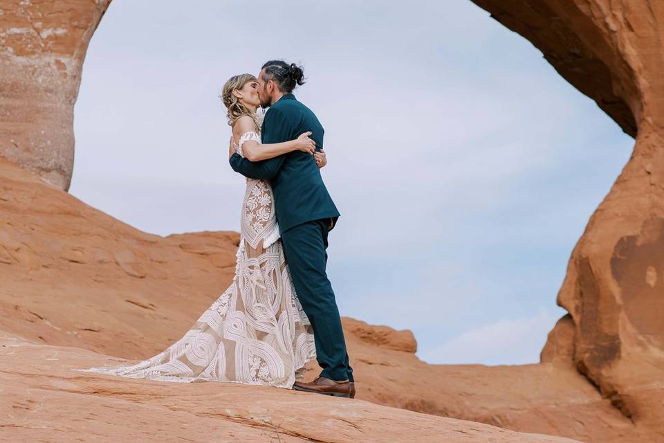 Couple enjoying Moab elopement