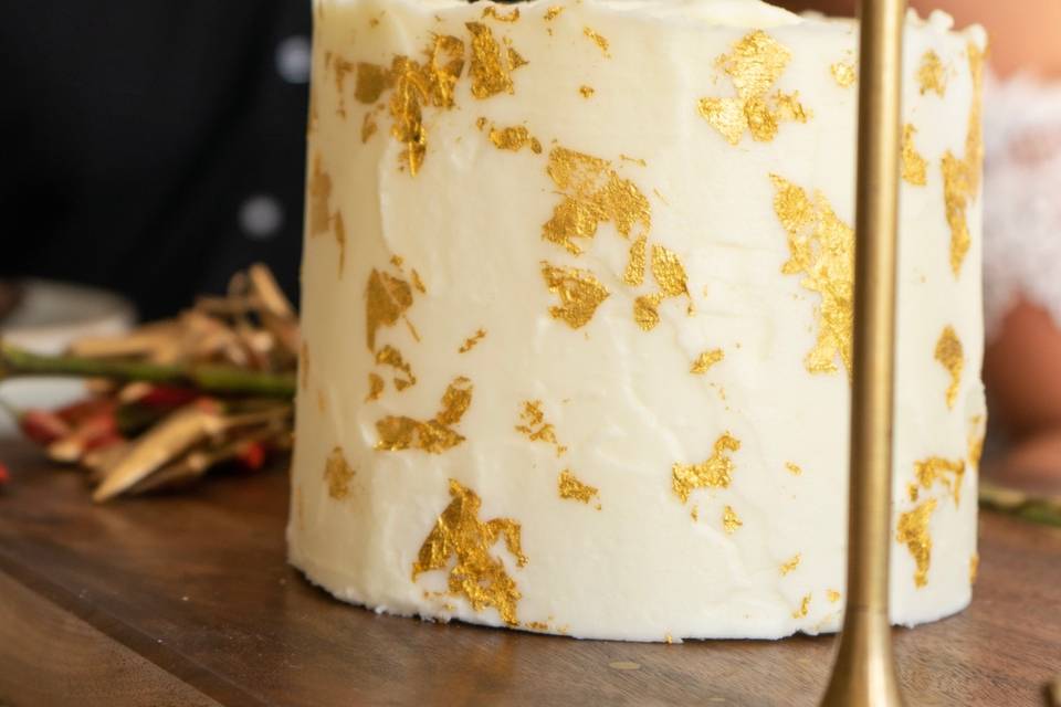 Gold-flaked icing