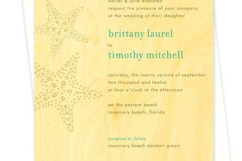 Starfish Wood Wedding Invitation in Aqua (additional colors and suite items available)