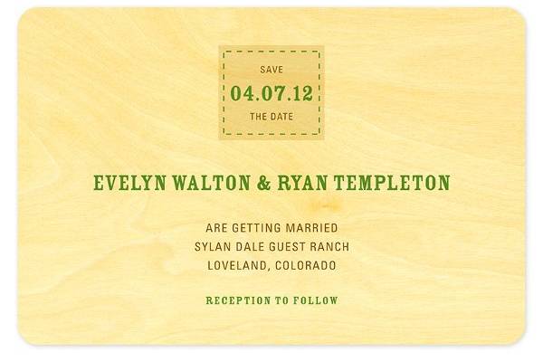 Mr & Mrs Save the Date, made from eco-friendly, sustainably-harvested birch wood. (Shown in grass.) Other color themes and suite items are available.