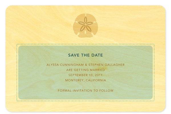 Sand Dollar Save the Date, made from eco-friendly, sustainably-harvested birch wood. Other suite items are also available.