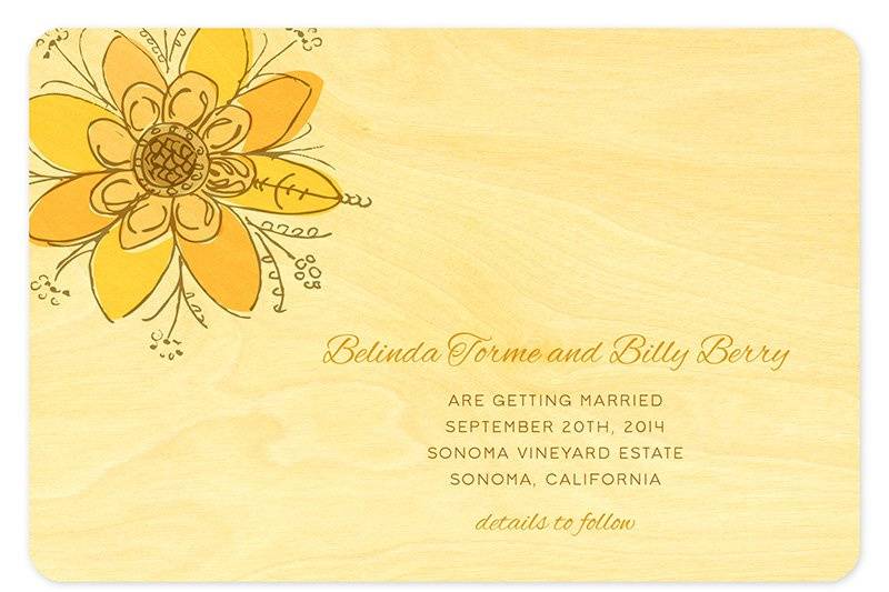 Yellow Daffodils Save the Date, made from eco-friendly, sustainably-harvested birch wood. Other suite items are available.
