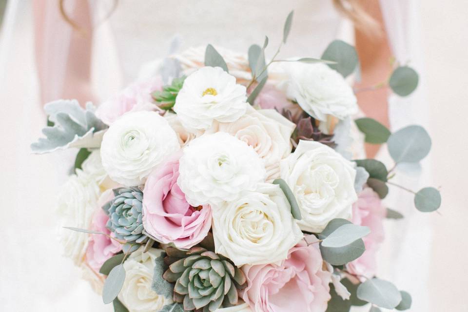 The bride holding her bouquet