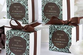 Chocolate & Turquoise Damask Wedding Favor Box