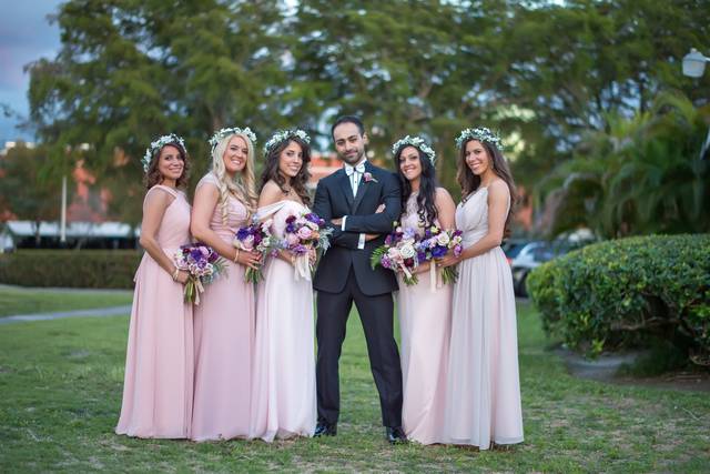 The couple with bridesmaids