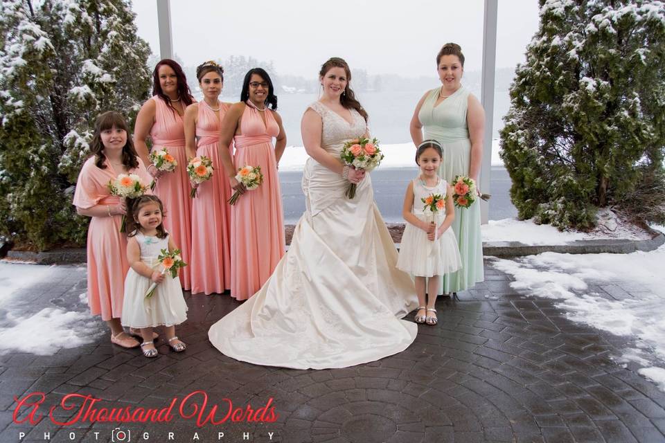 Bride with the bridesmaids and flower girls