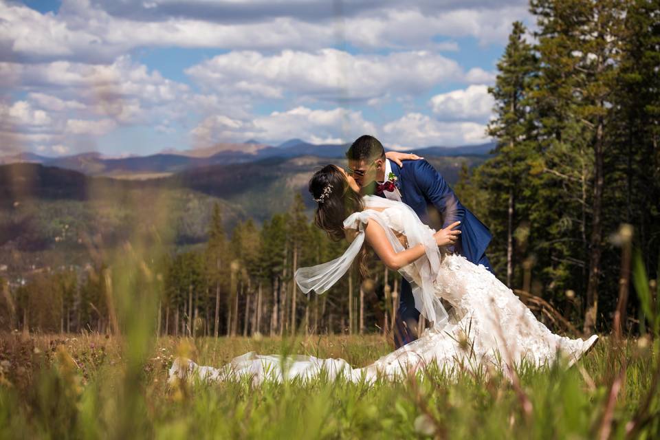 Romantic kiss with a view