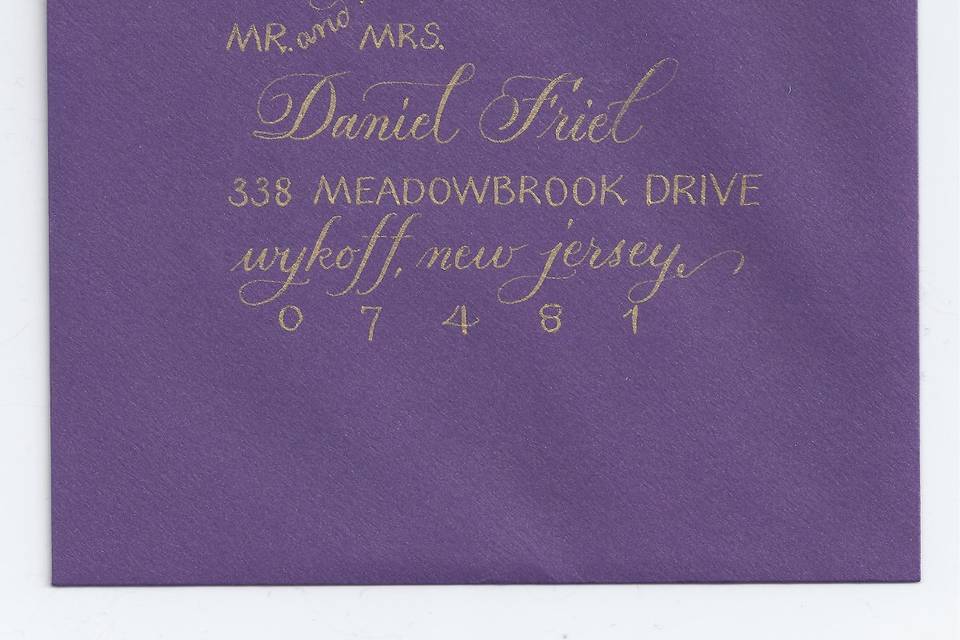 Vary the styles within the address. The gold on this envelope makes the address pop. What a wonderful way to make that first impression about the event.