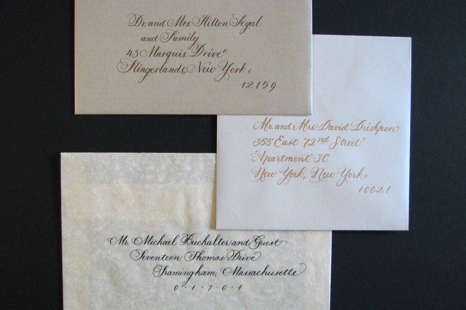 Different styles of script are available for your envelopes. Addresses can be indented or flush left. Centering is also an option.