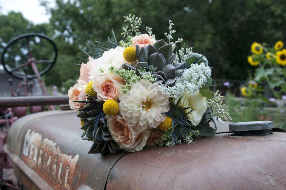 Bouquet on a tractor
