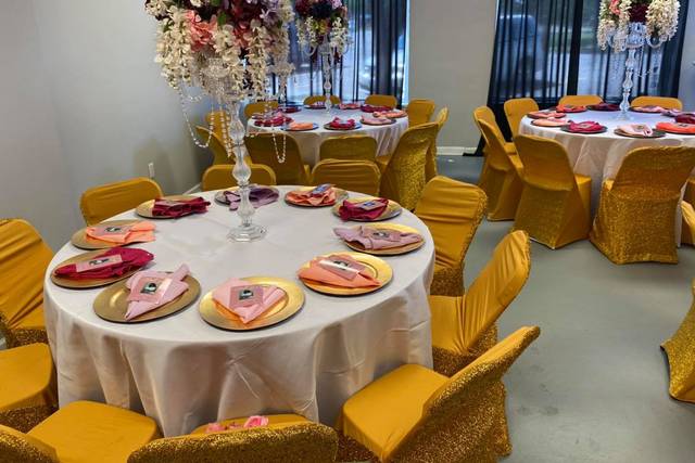 Gold chairs at round tables