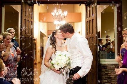 Newlyweds kissing