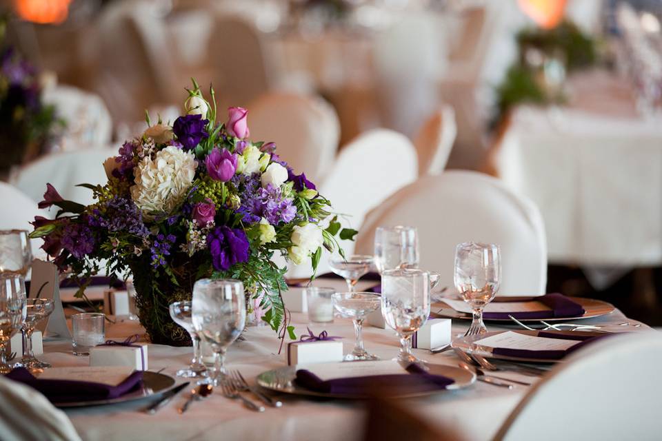 Table setting and floral centerpiece