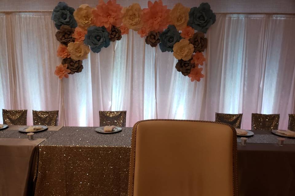 Head table draping with flower