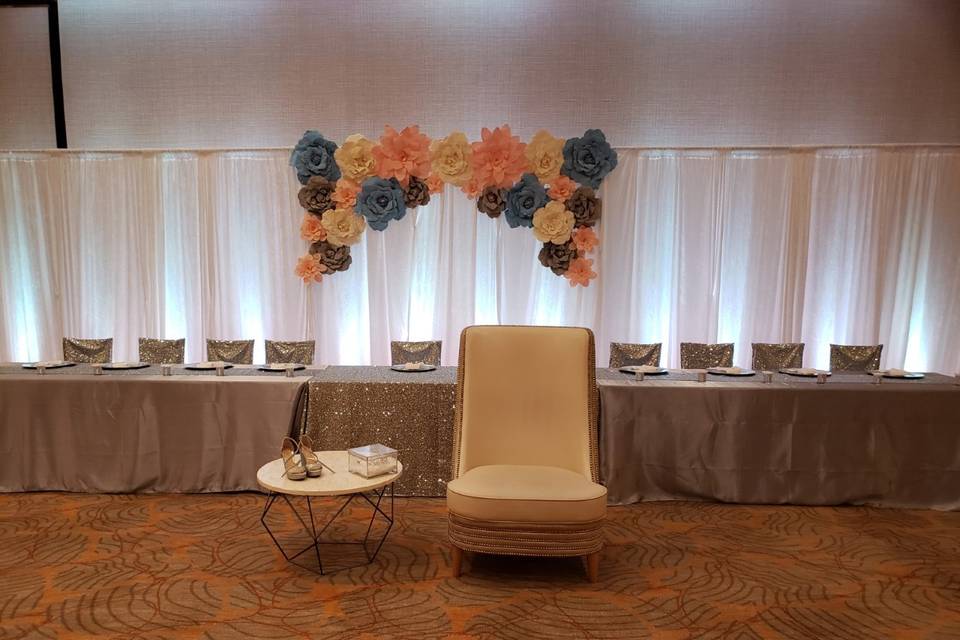 Head table draping with flower