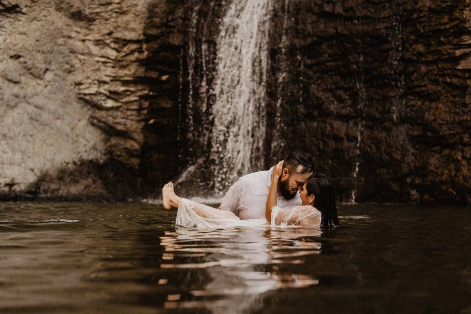 Waterfall elopement session